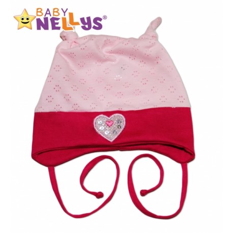Bavlněná čepička SRDÍČKO Baby Nellys ® - sv.růžová/tm. růžová