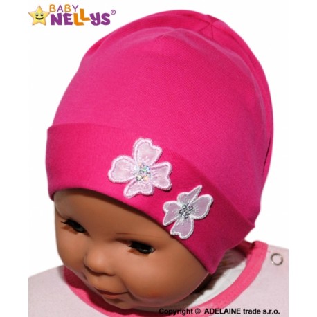 Bavlněná čepička Kytičky Baby Nellys ® - sytě růžová