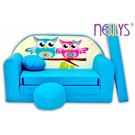 Rozkládací dětská pohovka Nellys ® Sovičky - modré