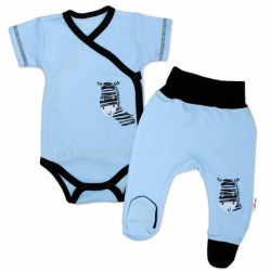 Baby Nellys 2-dílná sada body kr. rukáv + polodupačky, modrá - Zebra