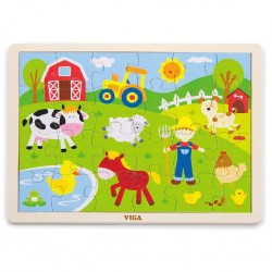 Dětské dřevěné puzzle Viga Farma, Multicolor