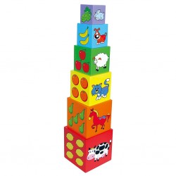 Dřevěná edukační pyramida kostky pro děti Viga, Multicolor