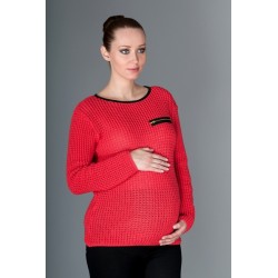 Těhotenský svetřík Molly s ozdobným lemem - červený