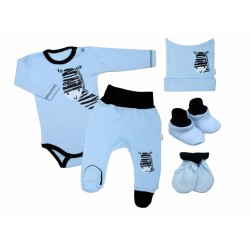 Baby Nellys 5-ti dílná soupravička do porodnice Zebra - modrá