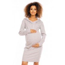 Těhotenské a kojící šaty s kapucí, dl. rukáv - šedé