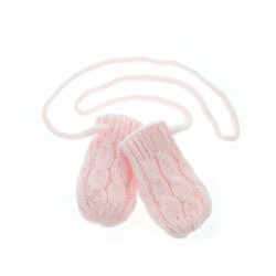 BABY NELLYS Zimní pletené  kojenecké rukavičky se vzorem - sv. růžové