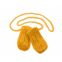 BABY NELLYS Zimní pletené  kojenecké rukavičky se vzorem - hořčicové