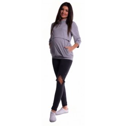 Těhotenské a kojící teplákové triko - šedý melír