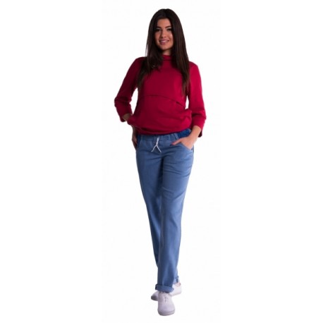 Těhotenské kalhoty letní bez břišního pásu - světlý jeans
