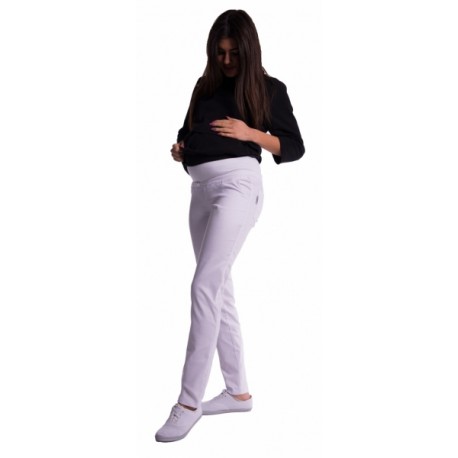 Těhotenské kalhoty s mini těhotenským pásem - bílé