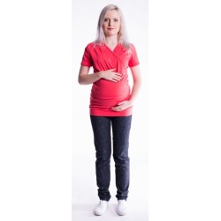 Těhotenské a kojící triko s kapucí, kr. rukáv - korál
