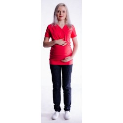 Těhotenské a kojící triko s kapucí, kr. rukáv - červené