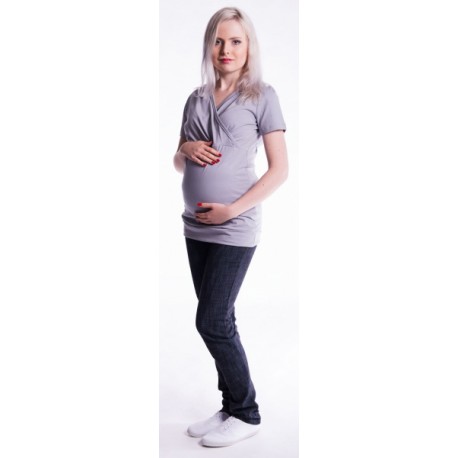 Těhotenské a kojící triko s kapucí, kr. rukáv - šedé