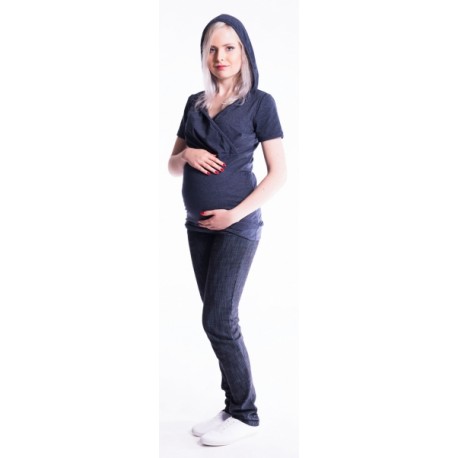 Těhotenské a kojící triko s kapucí, kr. rukáv - jeans