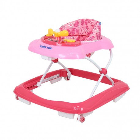 Dětské chodítko Baby Mix s volantem a silikonovými kolečky dark pink, Růžová