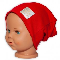 Baby Nellys Hand Made Dětská funkční čepice s dvojitým lemem - červená