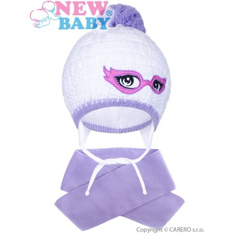 Zimní dětská pletená čepička se šálou New Baby fialová