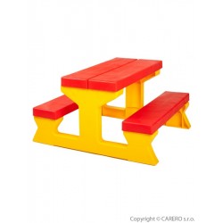 Dětský zahradní nábytek - Stůl a lavičky červeno-žlutý, Červená