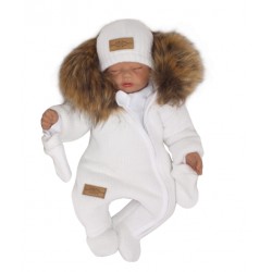 Z&amp,Z Zimní kombinéza s kapucí a kožešinou + rukavičky, bílá