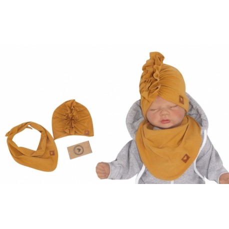 Z&amp;Z Stylová dětská jarní/podzimní bavlněná čepice, turban s šátkem, medová