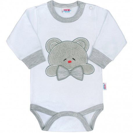 Luxusní kojenecké body s dlouhým rukávem New Baby Honey Bear s 3D aplikací, Bílá, 68 (4-6m)