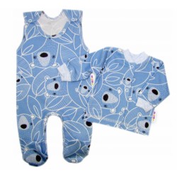 Baby Nellys  2-dílná sada, bavlněné dupačky s košilkou Medvídek, modrá