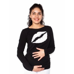 Těhotenské triko dlouhý rukáv Kiss - černé