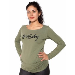 Těhotenské triko dlouhý rukáv Baby - khaki, zelená