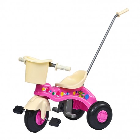 Dětská šlapací tříkolka s vodící tyčí BAYO JUNIOR růžová, Růžová