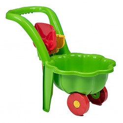 Dětské zahradní kolečko s lopatkou a hráběmi BAYO Sedmikráska zelené, Zelená