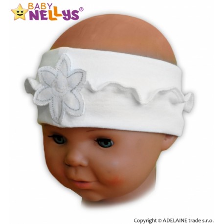Čelenka Baby Nellys ® s květinkou a volánkem - bílá