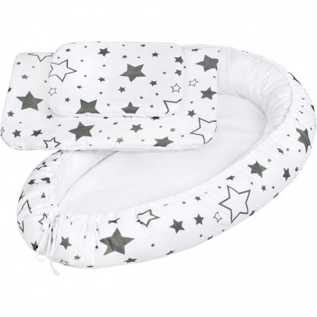 Luxusní hnízdečko s peřinkami pro miminko New Baby hvězdy šedé, Bílá