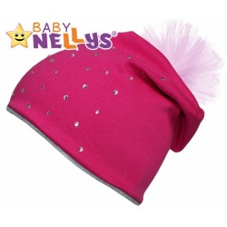 Bavlněná čepička Tutu květinka s kamínky Baby Nellys ® - sytě růžová, 48-52
