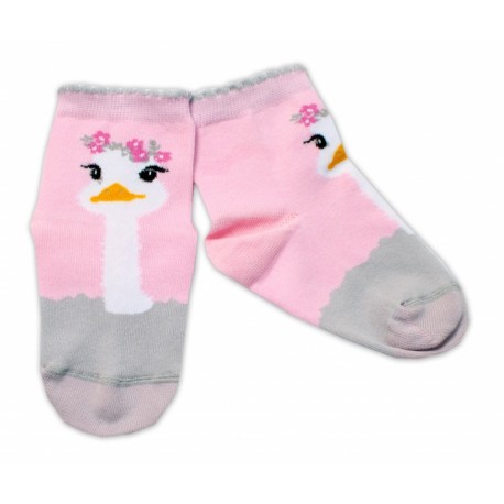 Baby Nellys Bavlněné ponožky Pštros - světle růžové