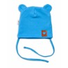 Baby Nellys Bavlněná dvouvrstvá čepice s oušky na zavazování TEDDY - modrá