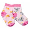 Baby Nellys Bavlněné veselé ponožky Myška a sýr - světle růžová