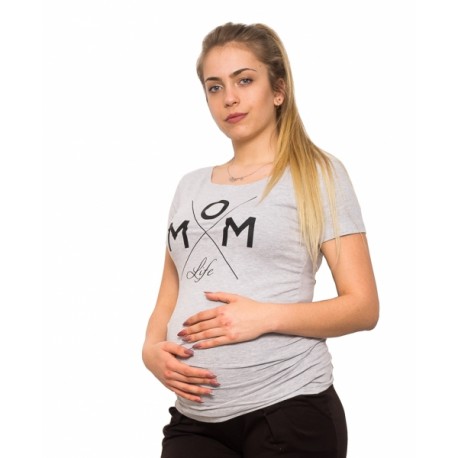 Těhotenské triko Mom Life - šedá