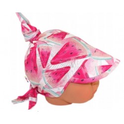 Baby Nellys Dětský bavlněný šátek s kšiltem na zavazování, meloun - růžová