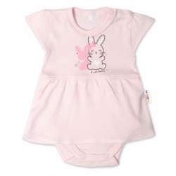 Baby Nellys Bavlněné kojenecké sukničkobody, kr. rukáv, Cute Bunny - sv. růžové