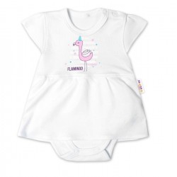 Baby Nellys Bavlněné kojenecké sukničkobody, kr. rukáv, Flamingo - bílé