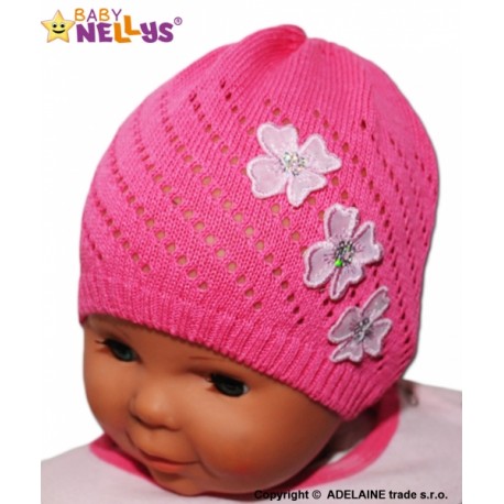 Háčkovaná čepička Kytičky Baby Nellys ® - tm. růžová
