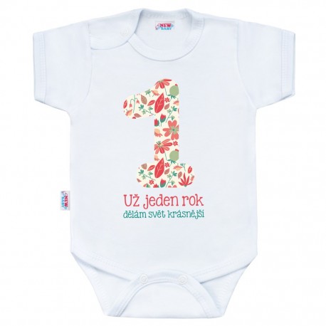 Body s potiskem New Baby Už jeden rok dělám svět krásnější, Bílá, 86 (12-18 m)