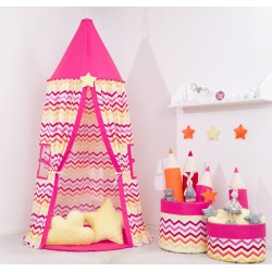 Stan pro děti, závěsný stan  - barevný cik cak / malina