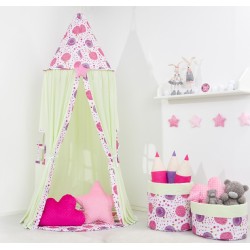 Stan pro děti, závěsný stan  -mátový / pampelišky růžové
