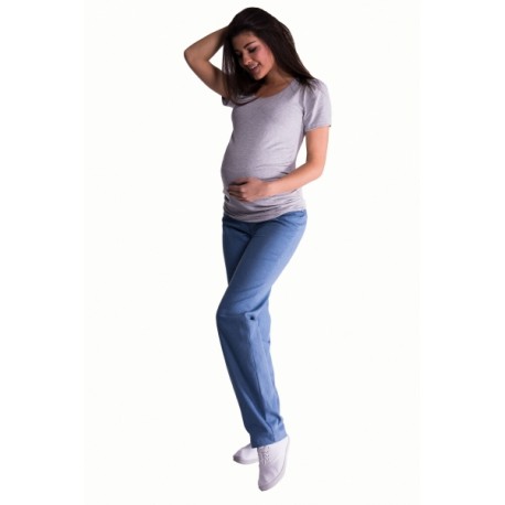 Bavlněné, těhotenské kalhoty s regulovatelným pásem - sv. modré