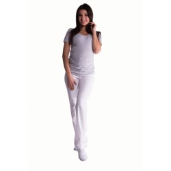 Bavlněné, těhotenské kalhoty s regulovatelným pásem - bílé