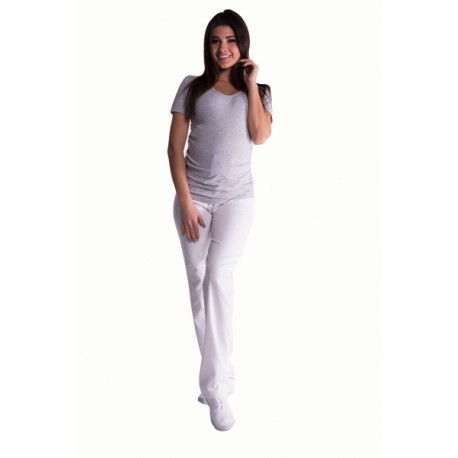Bavlněné, těhotenské kalhoty s regulovatelným pásem - bílé