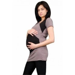 Těhotenská tunika s asymetrickým výstřihem - béžová