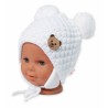 BABY NELLYS Zimní pletená čepice Teddy Bear na zavazování, bílá