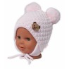 BABY NELLYS Zimní pletená čepice Teddy Bear na zavazování, růžová